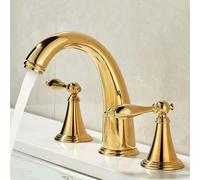 ZYCDP Rubinetto Bagno Lavabo 3 Fori 2 Manopole Miscelatore per Bagno acqua Calda e Fredda Oro