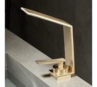 ZYCDP Rubinetto Bagno lavabo Cascata Miscelatore Monocomando per Lavabo Rubinetto Bagno Lavabo con Acqua Calda e Fredda, Oro Spazzolato