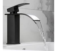 ZYCDP Rubinetto Bagno Lavabo Cascata Nero Rubinetti Bagno Monocomando Rubinetto lavandino Bagno Cascata Miscelatore Acqua Calda e Fredda, A, Corto