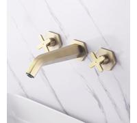 ZYCDP Rubinetto Bagno Lavabo Da Incasso con Doppia Maniglia a Croce Rubinetto Lavello In Ottone Oro Spazzolato