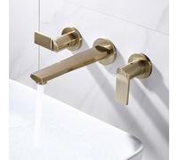 ZYCDP Rubinetto Bagno Lavabo Incasso con Due Maniglie Rubinetti Bagno A Parete In Ottone Oro Spazzolato