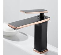 ZYCDP Rubinetto Bagno Lavabo Miscelatore Monocomando per Bagno Miscelatore Bagno Ottone Miscelatore Acqua Calda e Fredda, Nero + Oro Rosa, Corto