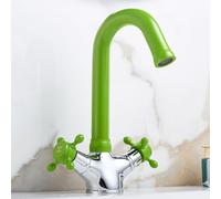 ZYCDP Rubinetto Bagno Lavabo Vintage Ottone Miscelatore Lavandino con Due Manopole A Croce Verde