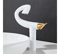 ZYCDP Rubinetto Bagno Moderno Monocomando Rubinetto Bagno Lavabo acqua Calda e Fredda Bianco+Oro Alto