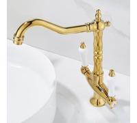 ZYCDP Rubinetto Bagno Vintage Girevole a 360 Rubinetto Lavandino Bagno Ottone con 2 Manopole Oro