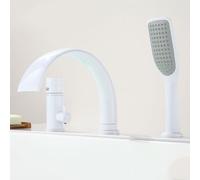 ZYCDP Rubinetto Bordo Vasca 3 Fori Monocomando Miscelatore Vasca Cascata con Doccetta Bianco