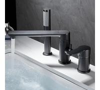 ZYCDP Rubinetto Bordo Vasca 3 Fori Monocomando Rubinetto Vasca Bagno Girevole a 360° Ottone Nero