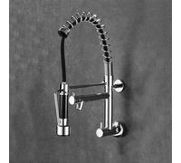 ZYCDP Rubinetto Cucina a Muro Solo acqua Fredda con Molla, Rubinetto Lavello Cucina con Doccetta Estraibile Miscelatore Cucina Parete Ottone Cromo