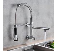 ZYCDP Rubinetto Cucina a Muro Solo acqua Fredda con Molla, Rubinetto Lavello Cucina con Doccetta Estraibile a Molla Miscelatore Cucina Ottone Cromo