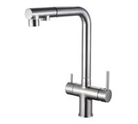 ZYCDP Rubinetto da Cucina 3 Vie, Miscelatore Cucina 3 Vie con Doccetta Estraibile, Miscelatore Cucina per Acqua Fredda e Calda e Filtro, Spazzolato