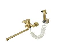 ZYCDP Rubinetto da Cucina a Muro con Doccetta, Rubinetto per Cucina in Acciaio Inox Rubinetto Lavello Cucina Monocomando Con Ugello Da 230 Mm Oro Spazzolato