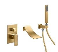 ZYCDP Rubinetto Doccia da Incasso Miscelatore Vasca da Bagno Cascata acqua Calda e Fredda Oro Spazzolato