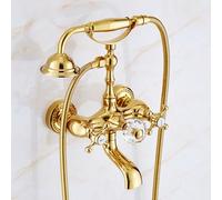 ZYCDP Rubinetto Doccia da Muro Vintage 2 Manopole A Croce Rubinetto Vasca da Bagno Ottone Oro