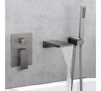 ZYCDP Rubinetto Doccia Incasso In Ottone Miscelatore Vasca da Bagno Cascata con Doccetta Grigio Canna di Fucile
