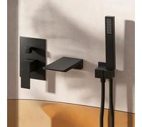 ZYCDP Rubinetto Doccia Incasso In Ottone Miscelatore Vasca da Bagno Cascata con Doccetta Nero