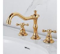 ZYCDP Rubinetto Lavabo 3 Fori Doppia Manopola a Croce per Bagno con Due Maniglie, Tre Fori Miscelatore Ottone, Oro