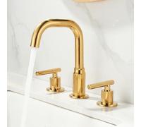ZYCDP Rubinetto Lavabo 3 Fori Ottone Girevole a 360 Miscelatore Bagno acqua Calda e Fredda Oro