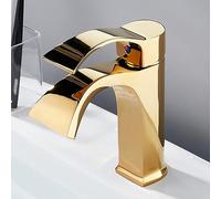 ZYCDP Rubinetto Lavabo Bagno Cascata Oro Rubinetto Bagno Cascata Miscelatore Monocomando per Bagno Può Regolazione a Caldo e Freddo, Corto