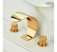 ZYCDP Rubinetto Lavabo Bagno Tre Fori 2 Manopole Miscelatore per Bagno acqua Calda e Fredda Oro