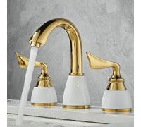ZYCDP Rubinetto Lavabo Bagno Tre Fori con 2 Manopole Miscelatore Lavandino Bagno Ottone Oro