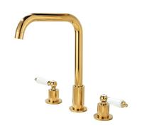 ZYCDP Rubinetto Lavabo Bagno Tre Fori Girevole a 360 Rubinetto Bagno con 2 Manopole Ottone Oro