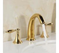 ZYCDP Rubinetto Lavabo Bagno Tre Fori Oro Rubinetto Bagno con 2 Manopole Calda e Fredda Oro