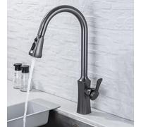 ZYCDP Rubinetto Lavabo Cucina con Doccetta Estraibile Miscelatore Cucina Monoforo con 2 Modas Grigio Canna di Fucile