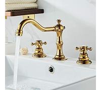 ZYCDP Rubinetto Lavabo Vintage a 2 Maniglie per Acqua Calda e Fredda, Ottone con 3 Fori e Maniglie a Croce - Oro