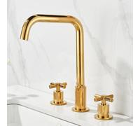 ZYCDP Rubinetto Lavandino Bagno 3 Fori 2 Manopole Rubinetto Bagno Lavabo Girevole a 360 Oro