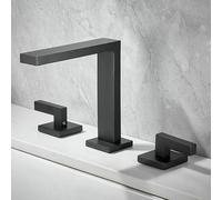 ZYCDP Rubinetto Lavandino Bagno 3 Fori Ottone Miscelatore per Bagno acqua Calda e Fredda Nero