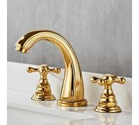 ZYCDP Rubinetto Lavandino Bagno 3 Fori Rubinetto Bagno con 2 Manopole A Croce Ottone Oro
