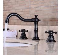 ZYCDP Rubinetto Lavandino Bagno 3 Fori Vintage Miscelatore Bagno Ottone con Maniglie a Croce Antico Nero