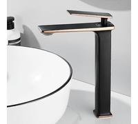 ZYCDP Rubinetto Lavandino Bagno Miscelatore Lavabo Monocomando Miscelatore Acqua Calda e Fredda, Nero + Oro Rosa, Alto