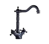 ZYCDP Rubinetto Lavandino Bagno Ottone 2 Maniglie per Lavabo da Bagno Rubinetto 1 Fori Rubinetto Lavabo Con Maniglie a Croce, Nero, Corto