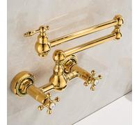 ZYCDP Rubinetto Lavello Cucina a Muro con 2 Manopole A Croce Miscelatore Cucina Ottone Oro