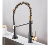 ZYCDP Rubinetto Lavello Cucina con Spirale Molla, Rubinetti da Cucina Acqua Fredda e Calda Girevole a 360° 2 Modalità Nero+Oro