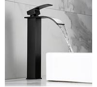 ZYCDP Rubinetto per Bagno a Cascata Nero Rubinetto Monocomando Lavabo Fredda e Calda Miscelatore per Lavabo da Bagno in Acciaio Inossidabile, A, Alto