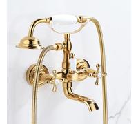 ZYCDP Rubinetto per Doccia a Parete 2 Manopole Miscelatore Vasca da Bagno Vintage Ottone Oro