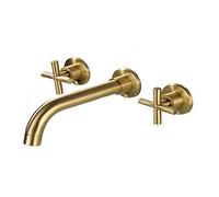 ZYCDP Rubinetto per Lavabo a Parete,Doppio Maniglie,3 Fori,Miscelatore per Lavabo a Muro,Rubinetteria a Parete Rubinetti Bagno,oro spazzolato