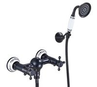 ZYCDP Rubinetto per Vasca da Bagno a Muro con Doccia Miscelatore Vasca da Bagno Ottone Retro Antico Nero
