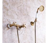 ZYCDP Rubinetto per Vasca Vintage Miscelatore Vasca da Bagno a Muro 2 Manopole A Croce Antico
