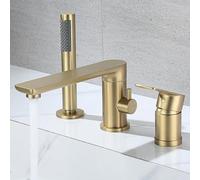 ZYCDP Rubinetto Vasca 3 Fori con Doccetta Miscelatore Vasca Girevole a 360° in Ottone Oro Spazzolato
