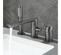 ZYCDP Rubinetto Vasca 3 Fori con Doccetta Rubinetto Bordo Vasca Monocomando in Ottone Grigio Canna di Fucile