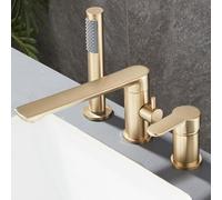 ZYCDP Rubinetto Vasca 3 Fori Ottone Miscelatore Vasca da Bagno Monocomando con Doccetta Oro Spazzolato