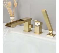 ZYCDP Rubinetto Vasca da Bagno 3 Fori a Cascata Miscelatore Vasca Ottone con Doccetta Oro Spazzolato