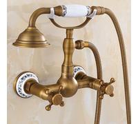 ZYCDP Rubinetto Vasca da Bagno Retro a Muro Rubinetto Doccia 2 Manopole in Ottone Antico