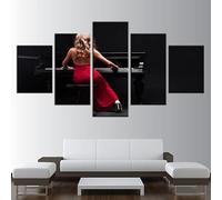 ZYCHKRL Set Quadri Da Parete Con Cornice 5 Pezzi Signora, La Pianista In Rosso Stampa Su Tela Con Cornice Pittura Quadri Grandi Dimensioni 200x100 Home Decor