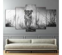 ZYCHKRL Set Quadri Pronti Da Appendere 5 Pannelli Canvas Quadri Leonessa in bianco e nero Quadri Moderni Soggiorno Grandi Poster 5 Pannelli Per Arredare Casa Regalo