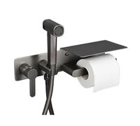 ZYCHSJXA Rubinetto Bidet Grigio Opaco, doccetta Portatile per WC e Bagno con Coperchio e Porta Carta igienica (Manico Lungo a)