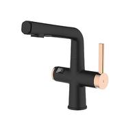 ZYCHSJXA Rubinetto da Bagno Moderno con Display Digitale e beccuccio Girevole, monocomando per lavabo, per Acqua Calda e Fredda, 2 modalità (Nero + Oro Rosa)